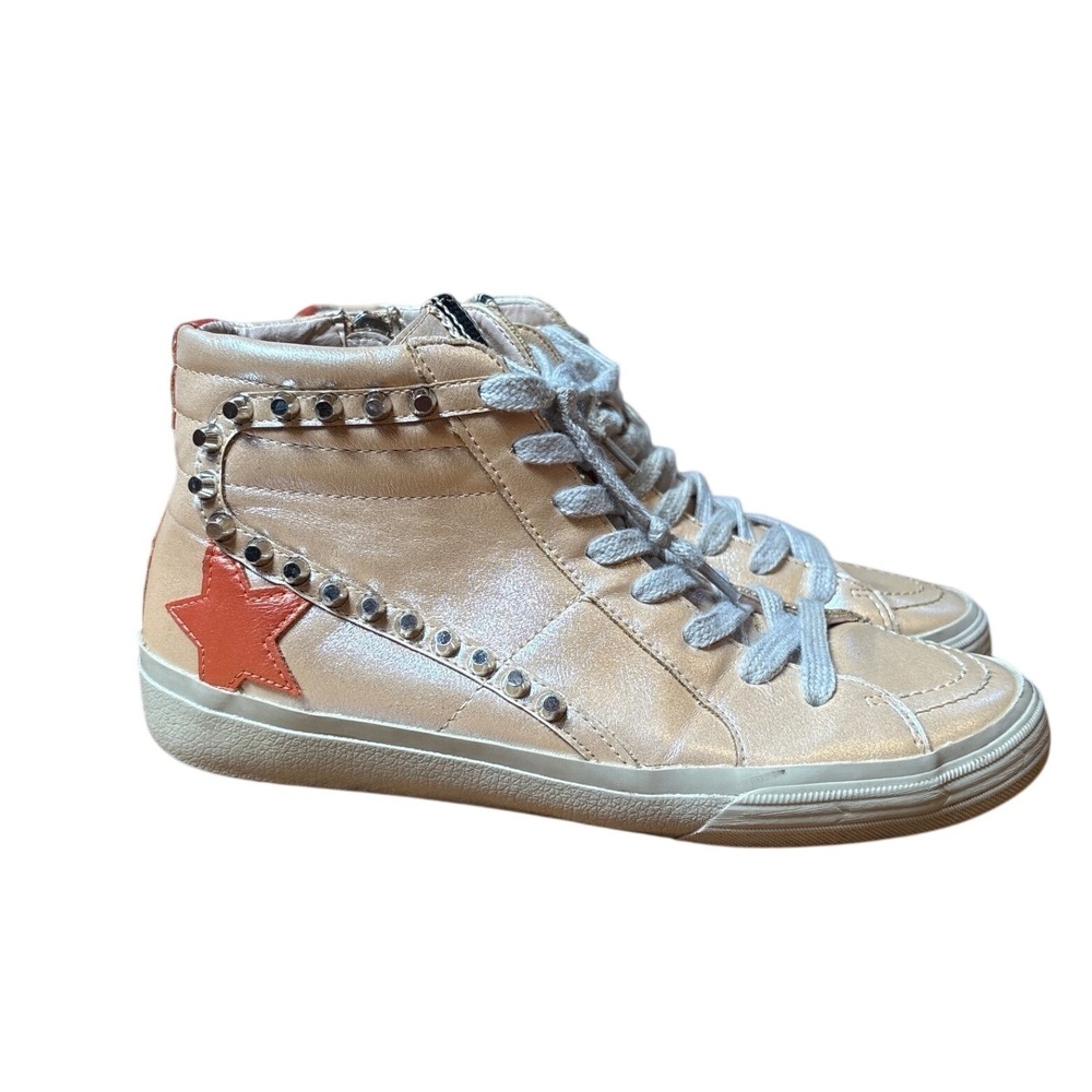 Shu Shop High Top Sneakers Womens Champagne Metallic Studded Star‎ SIZE 7.5